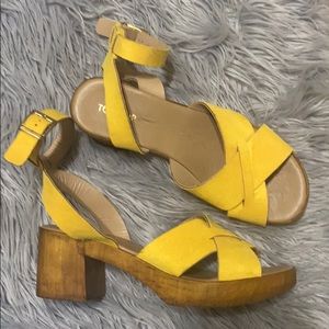 yellow wedged sandals